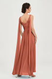 V Neck Chiffon Bridesmaid Dresses Pleated Ruched A Line Formal Evening Dress Gowns
