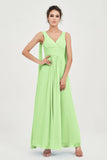 V Neck Chiffon Bridesmaid Dresses Pleated Ruched A Line Formal Evening Dress Gowns