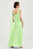 V Neck Chiffon Bridesmaid Dresses Pleated Ruched A Line Formal Evening Dress Gowns