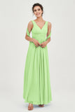 V Neck Chiffon Bridesmaid Dresses Pleated Ruched A Line Formal Evening Dress Gowns