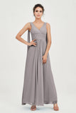 V Neck Chiffon Bridesmaid Dresses Pleated Ruched A Line Formal Evening Dress Gowns