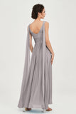 V Neck Chiffon Bridesmaid Dresses Pleated Ruched A Line Formal Evening Dress Gowns