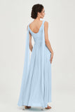 V Neck Chiffon Bridesmaid Dresses Pleated Ruched A Line Formal Evening Dress Gowns