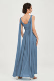 V Neck Chiffon Bridesmaid Dresses Pleated Ruched A Line Formal Evening Dress Gowns