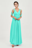 V Neck Chiffon Bridesmaid Dresses Pleated Ruched A Line Formal Evening Dress Gowns