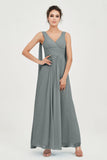 V Neck Chiffon Bridesmaid Dresses Pleated Ruched A Line Formal Evening Dress Gowns