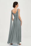 V Neck Chiffon Bridesmaid Dresses Pleated Ruched A Line Formal Evening Dress Gowns