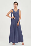 V Neck Chiffon Bridesmaid Dresses Pleated Ruched A Line Formal Evening Dress Gowns