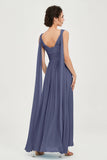 V Neck Chiffon Bridesmaid Dresses Pleated Ruched A Line Formal Evening Dress Gowns