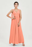 V Neck Chiffon Bridesmaid Dresses Pleated Ruched A Line Formal Evening Dress Gowns