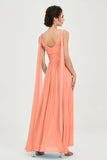 V Neck Chiffon Bridesmaid Dresses Pleated Ruched A Line Formal Evening Dress Gowns