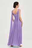 V Neck Chiffon Bridesmaid Dresses Pleated Ruched A Line Formal Evening Dress Gowns