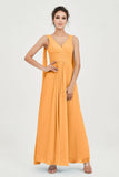 V Neck Chiffon Bridesmaid Dresses Pleated Ruched A Line Formal Evening Dress Gowns