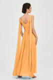 V Neck Chiffon Bridesmaid Dresses Pleated Ruched A Line Formal Evening Dress Gowns