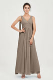 V Neck Chiffon Bridesmaid Dresses Pleated Ruched A Line Formal Evening Dress Gowns