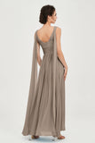 V Neck Chiffon Bridesmaid Dresses Pleated Ruched A Line Formal Evening Dress Gowns