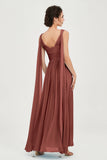 V Neck Chiffon Bridesmaid Dresses Pleated Ruched A Line Formal Evening Dress Gowns