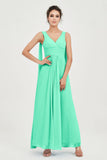V Neck Chiffon Bridesmaid Dresses Pleated Ruched A Line Formal Evening Dress Gowns