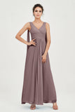 V Neck Chiffon Bridesmaid Dresses Pleated Ruched A Line Formal Evening Dress Gowns