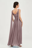 V Neck Chiffon Bridesmaid Dresses Pleated Ruched A Line Formal Evening Dress Gowns