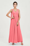 V Neck Chiffon Bridesmaid Dresses Pleated Ruched A Line Formal Evening Dress Gowns