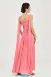 V Neck Chiffon Bridesmaid Dresses Pleated Ruched A Line Formal Evening Dress Gowns