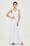 V Neck Chiffon Bridesmaid Dresses Pleated Ruched A Line Formal Evening Dress Gowns