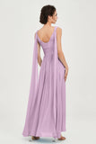 V Neck Chiffon Bridesmaid Dresses Pleated Ruched A Line Formal Evening Dress Gowns