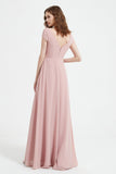 Cap Sleeves Chiffon Backless Bridesmaid Dress Long Formal Evening Dresses with Slit