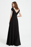 Cap Sleeves Chiffon Backless Bridesmaid Dress Long Formal Evening Dresses with Slit