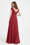 Cap Sleeves Chiffon Backless Bridesmaid Dress Long Formal Evening Dresses with Slit
