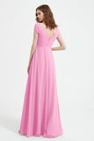 Cap Sleeves Chiffon Backless Bridesmaid Dress Long Formal Evening Dresses with Slit