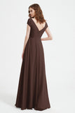 Cap Sleeves Chiffon Backless Bridesmaid Dress Long Formal Evening Dresses with Slit