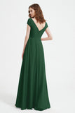 Cap Sleeves Chiffon Backless Bridesmaid Dress Long Formal Evening Dresses with Slit