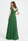 Cap Sleeves Chiffon Backless Bridesmaid Dress Long Formal Evening Dresses with Slit