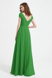 Cap Sleeves Chiffon Backless Bridesmaid Dress Long Formal Evening Dresses with Slit