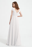 Cap Sleeves Chiffon Backless Bridesmaid Dress Long Formal Evening Dresses with Slit