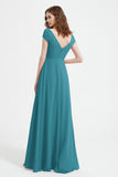 Cap Sleeves Chiffon Backless Bridesmaid Dress Long Formal Evening Dresses with Slit