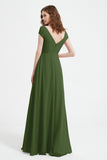 Cap Sleeves Chiffon Backless Bridesmaid Dress Long Formal Evening Dresses with Slit
