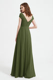 Cap Sleeves Chiffon Backless Bridesmaid Dress Long Formal Evening Dresses with Slit