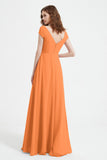 Cap Sleeves Chiffon Backless Bridesmaid Dress Long Formal Evening Dresses with Slit