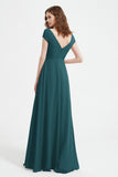 Cap Sleeves Chiffon Backless Bridesmaid Dress Long Formal Evening Dresses with Slit