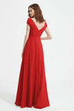 Cap Sleeves Chiffon Backless Bridesmaid Dress Long Formal Evening Dresses with Slit