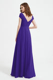 Cap Sleeves Chiffon Backless Bridesmaid Dress Long Formal Evening Dresses with Slit