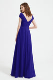 Cap Sleeves Chiffon Backless Bridesmaid Dress Long Formal Evening Dresses with Slit