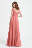 Cap Sleeves Chiffon Backless Bridesmaid Dress Long Formal Evening Dresses with Slit