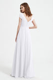 Cap Sleeves Chiffon Backless Bridesmaid Dress Long Formal Evening Dresses with Slit