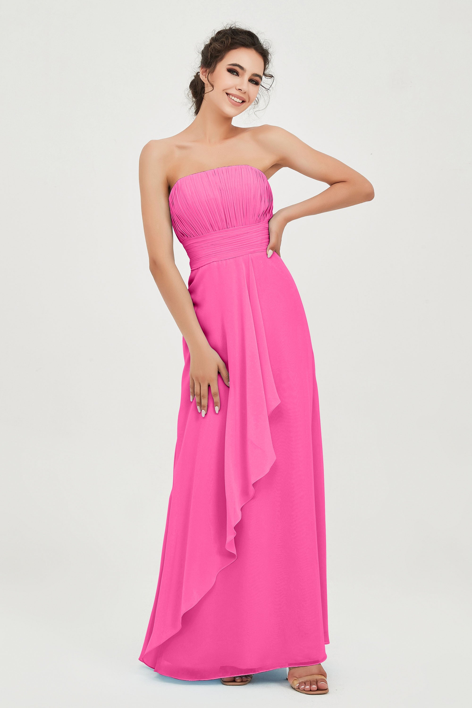 Strapless Long Bridesmaid Dresses Chiffon Strapless Sleeveless Formal Evening Dress Gowns