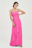 Strapless Long Bridesmaid Dresses Chiffon Strapless Sleeveless Formal Evening Dress Gowns