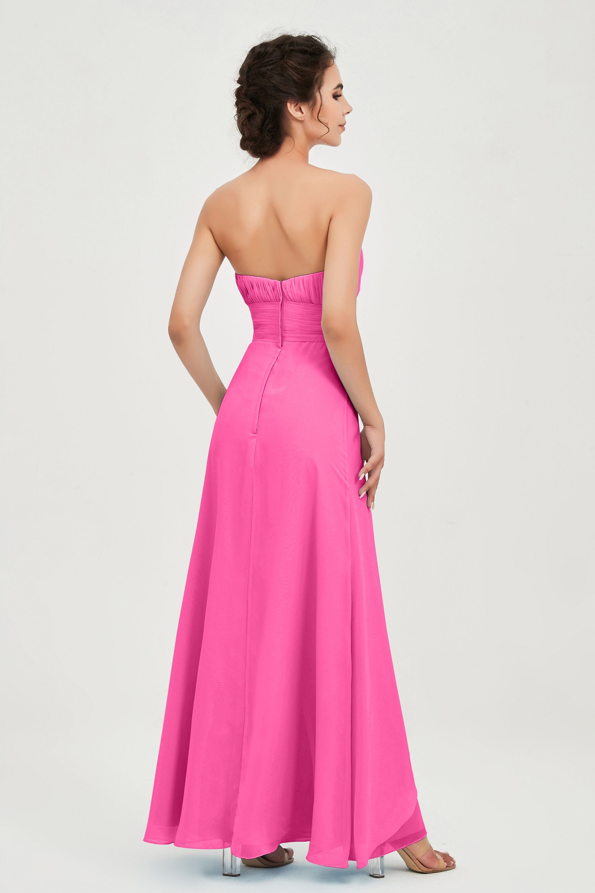 Strapless Long Bridesmaid Dresses Chiffon Strapless Sleeveless Formal Evening Dress Gowns